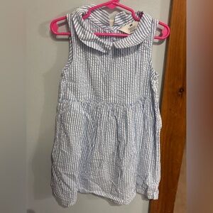 H&M Blue and White Striped Sleeveless Peter Pan Collar Dress Top